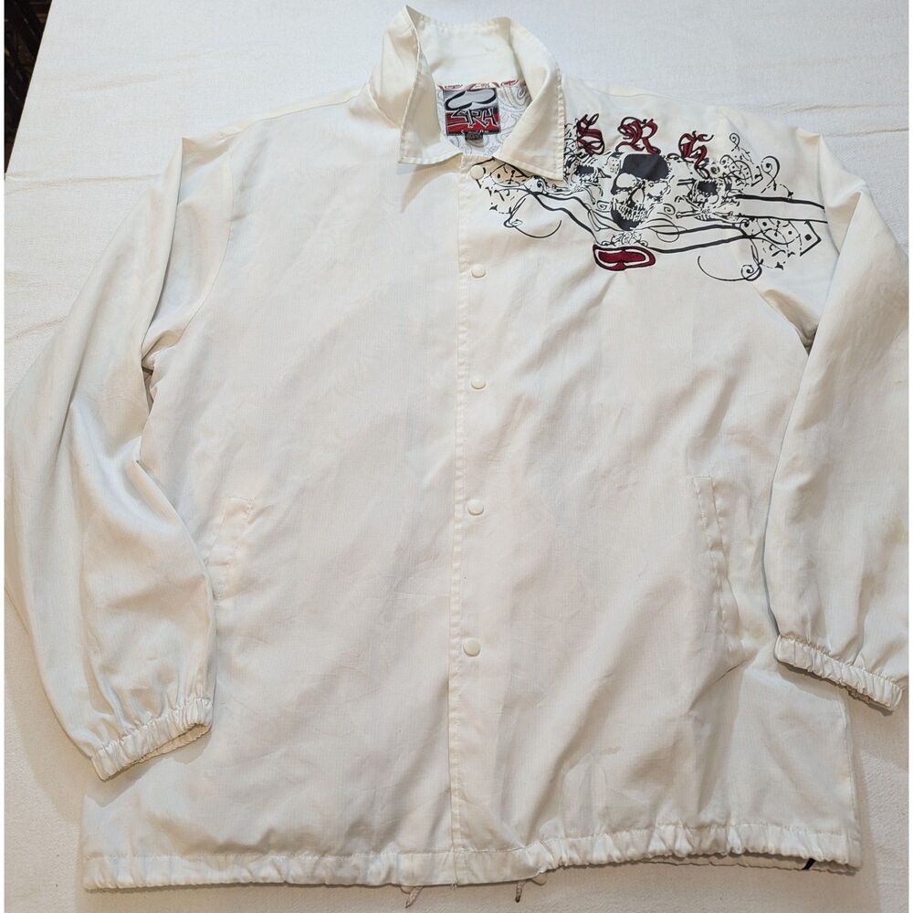 SRH Skull Graphic Windbreaker Jacket White Paisley Lined Y2K Streetwear XL